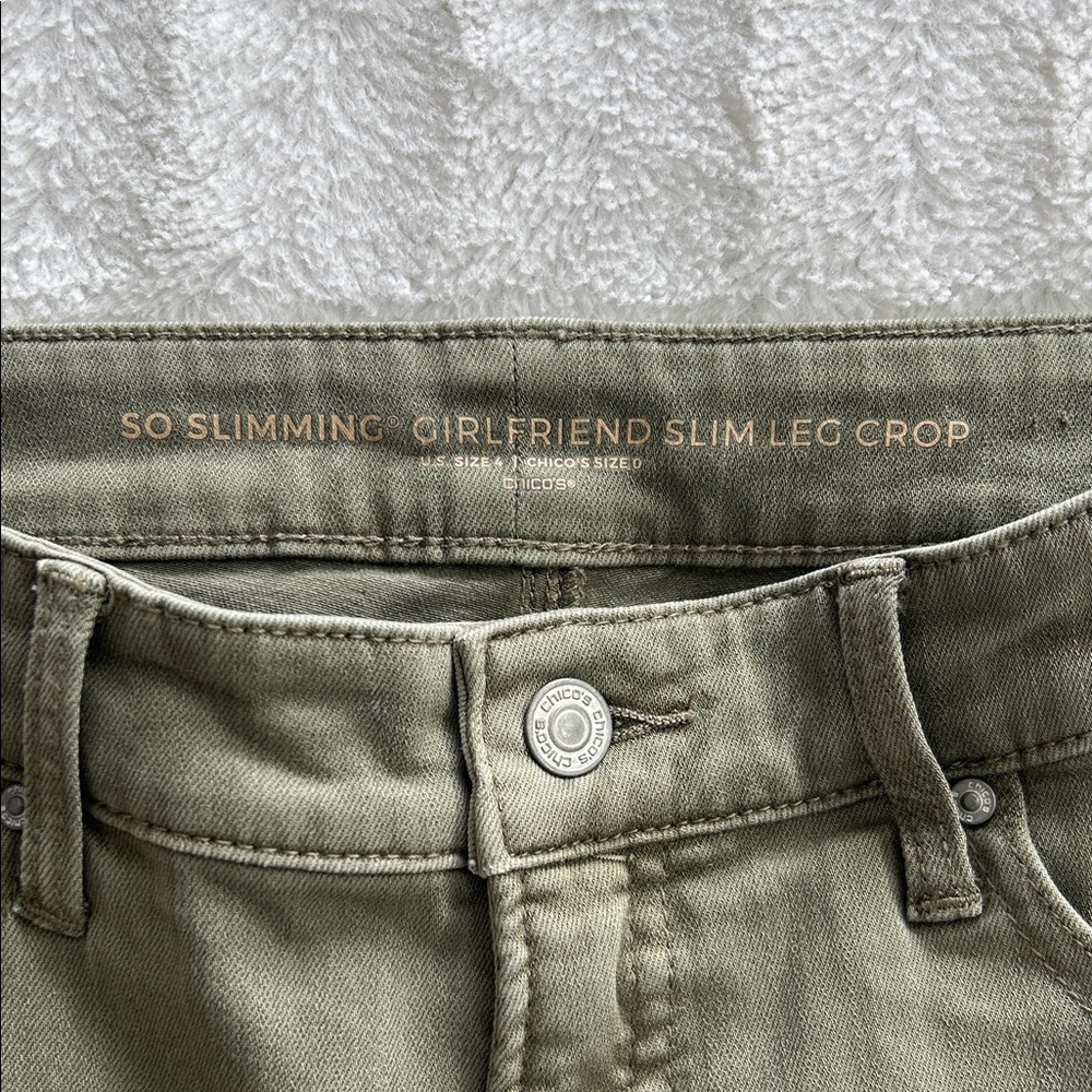 Chico's Sage Green Girlfriend Slim Leg Crop Pants